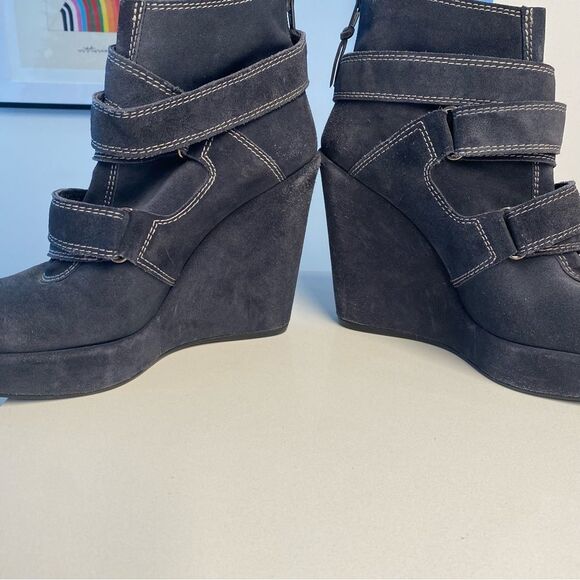 Stuart Weitzman Wildchild Dark Gray Suede Platform Wedge Ankle Booties - Picture 10 of 11
